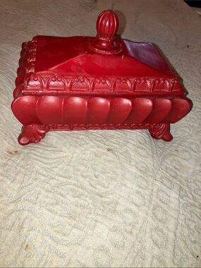 Red Decorative Jewelry Box with Ornate Feet - Unbranded